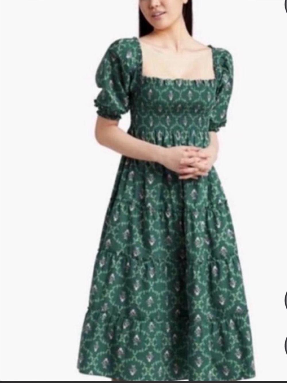 Hill House Forest Green Floral Square-Neck Maxi Dress